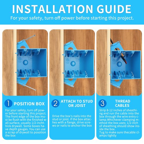 XIUTE 1Pcs Nail On 2 Gang Electrical Outlet Boxes Plastic New Work Standard Blue Switch/Outlet Wall Electrical Box 32 Cubic, ETL Certified