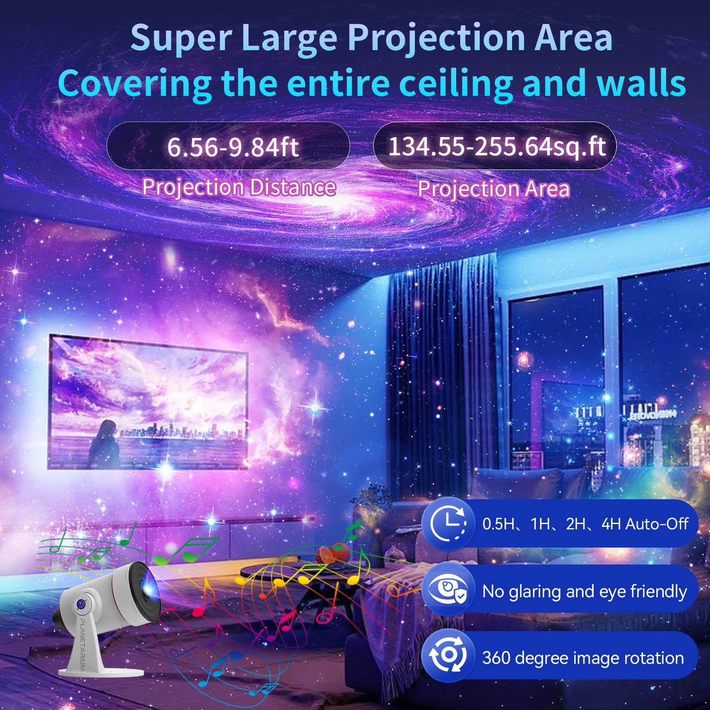 Musqua Galaxy Projector & White Noise Machine with 28 Sounds, Sleep Timer, Memory Function. Starry Sky Night Light Planetarium Projector Perfect for Relaxation, Teaching, Meditation and Kids' Bedtime