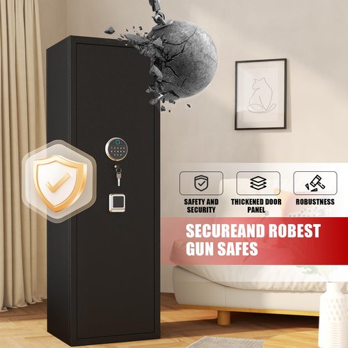 8-12 Fingerprint Gun Safe for Rifles and Pistols,No Assembly Required,Gun Safes for Rifle and Password Lock, Gun Cabinet for Home with Adjustable Shelves