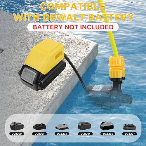 Submersible Water Pump for Dewalt 20V Battery, Quiet Mini Brushless Motor Water Pump Max Lift 8M 1100L/H for Garden, Kiddie Pool, Fish Tank (No Battery)