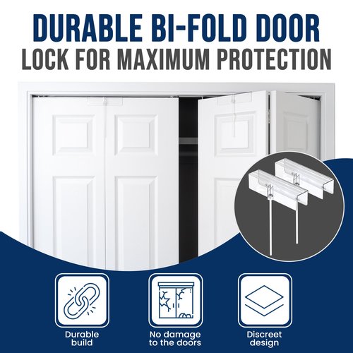 (4- Pack) - Safety Innovations Bi-fold Door Lock - Closet Protection Child and Pet Proof Bi-fold Door Lock - Tool-Free Installation - Unbreakable Clear Polycarbonate - for 1 3/8" Thick Wood Doors