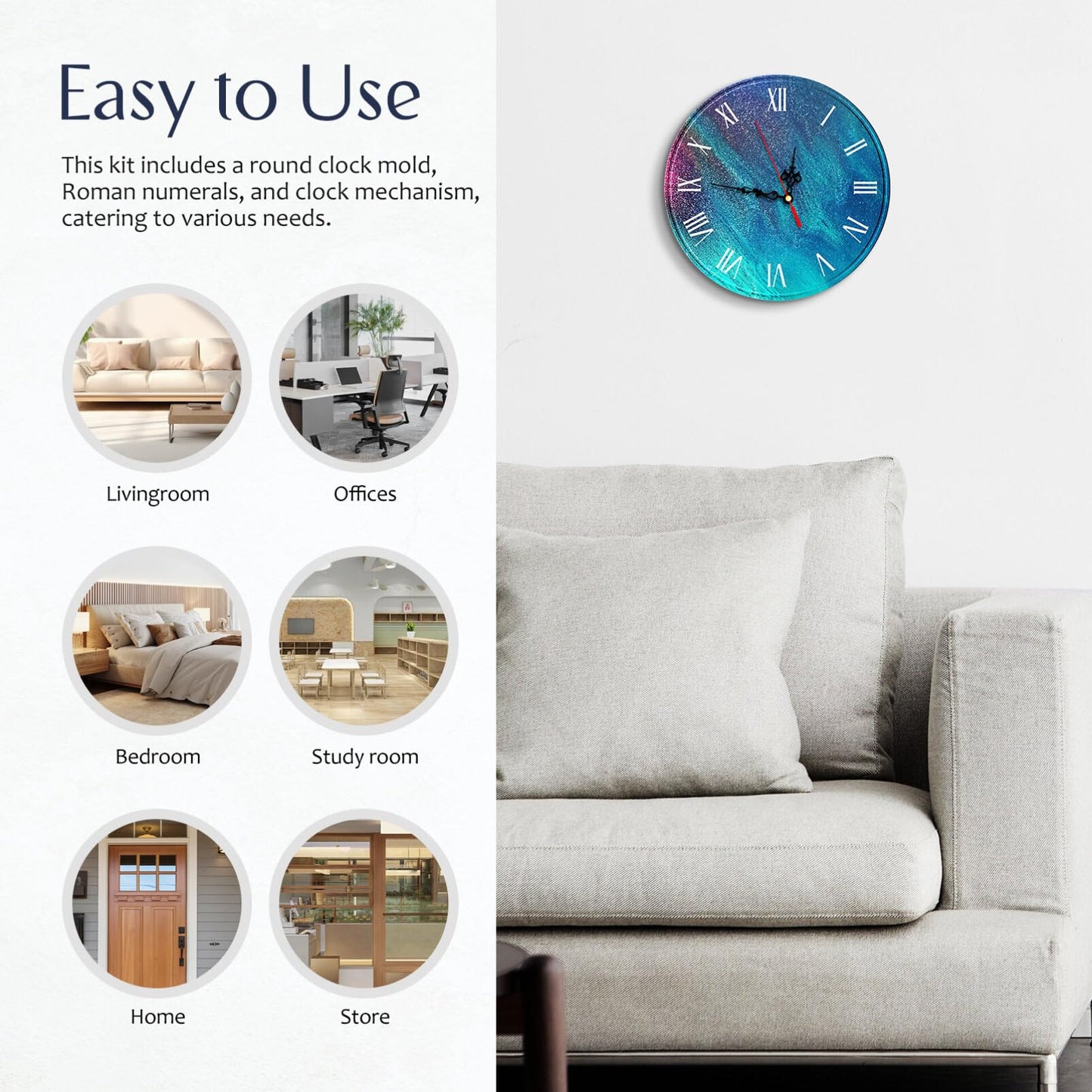 SEWACC 1set Clock Mold Kit Silicone Clock Making Mold Roman Numbers and Mechanism for Crafts for Unique Home Decor and Making