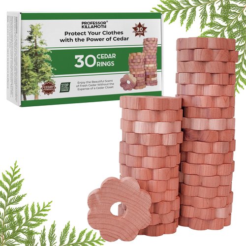 Professor Killamoth 30 Cedar Rings for Clothes Storage - Stop Clothes Damage - 30 Fresh Cedar Rings to Protect Your Clothes