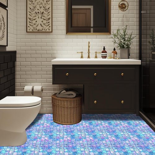 HOMETITUTE 10PCS 12x12 Inch Iridescent Glass Look Peel and Stick Floor Tiles Removable Self Adhesive PVC Vinyl Flooring Stickers Holographic Backsplash Tile for Bathroom Kitchen Decor