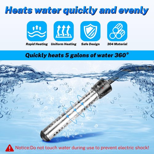 2000W Immersion Water Heater, Electric Portable Water Heater with Digital LCD Thermometer, Bucket Heater with 304 SS Guard Fast Heating 5 Gallons of Water in Minutes for Bathtub