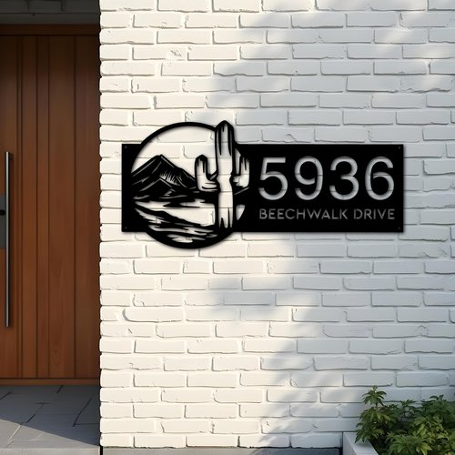 Custom Metal Cactus mountain scene wild life Metal Address Sign, House number, Outdoor Number Signage, Yard Sign Address Plate