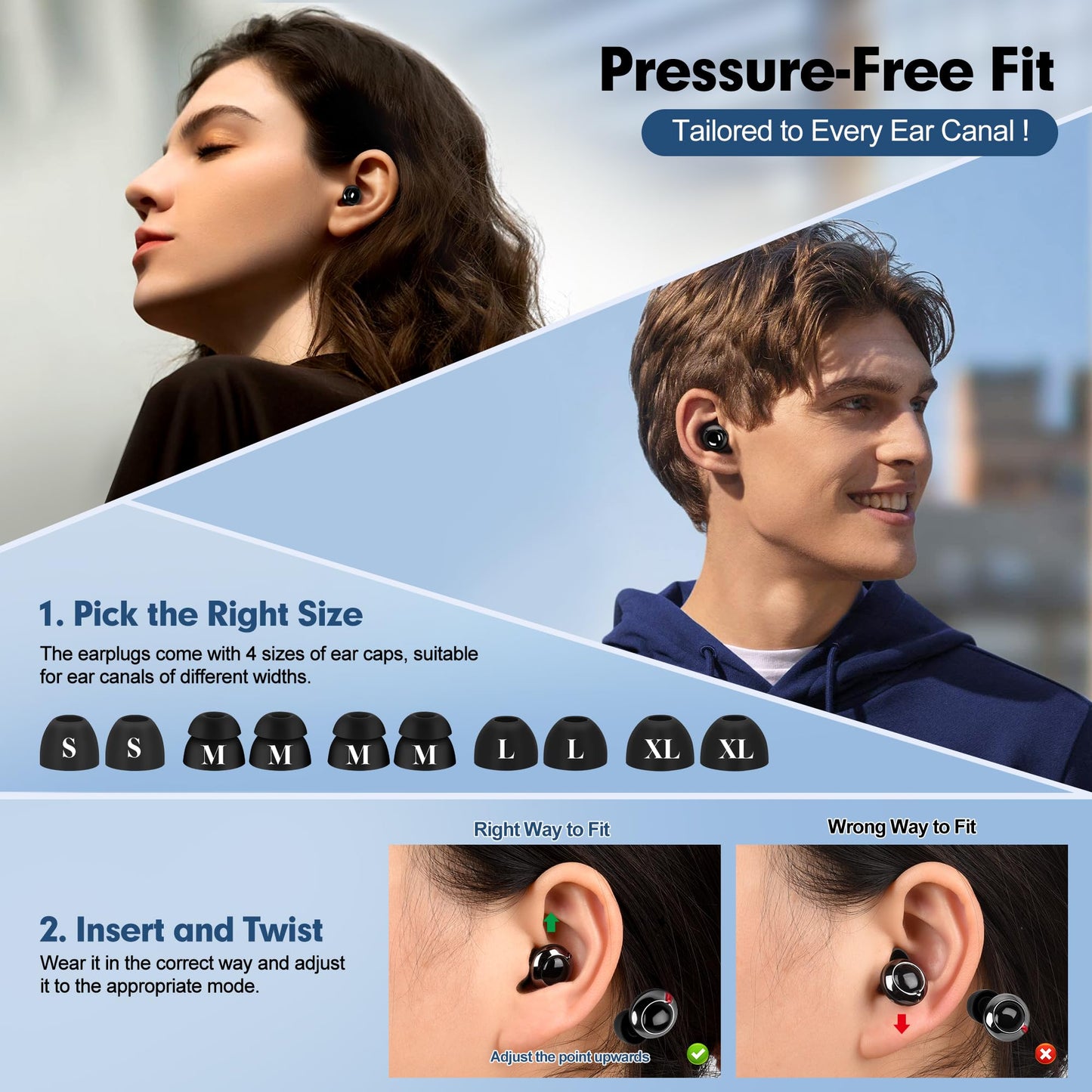 Adjustable Ear Plugs for Sleeping,3 Modes Noise Reduction EarPlugs (17-45dB) for Snoring,Side Sleepers,Study,Work(Reusable)