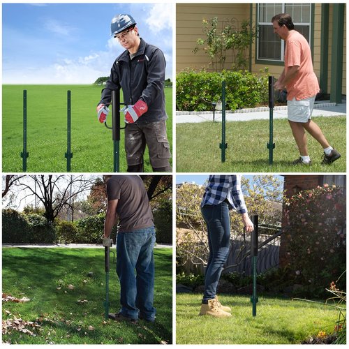 ICokin Black Fence Post Driver，16.5 Inch T Post Driver,12LB Hand Post Pounder with Handle, Heavy Duty Post Hole Diggers