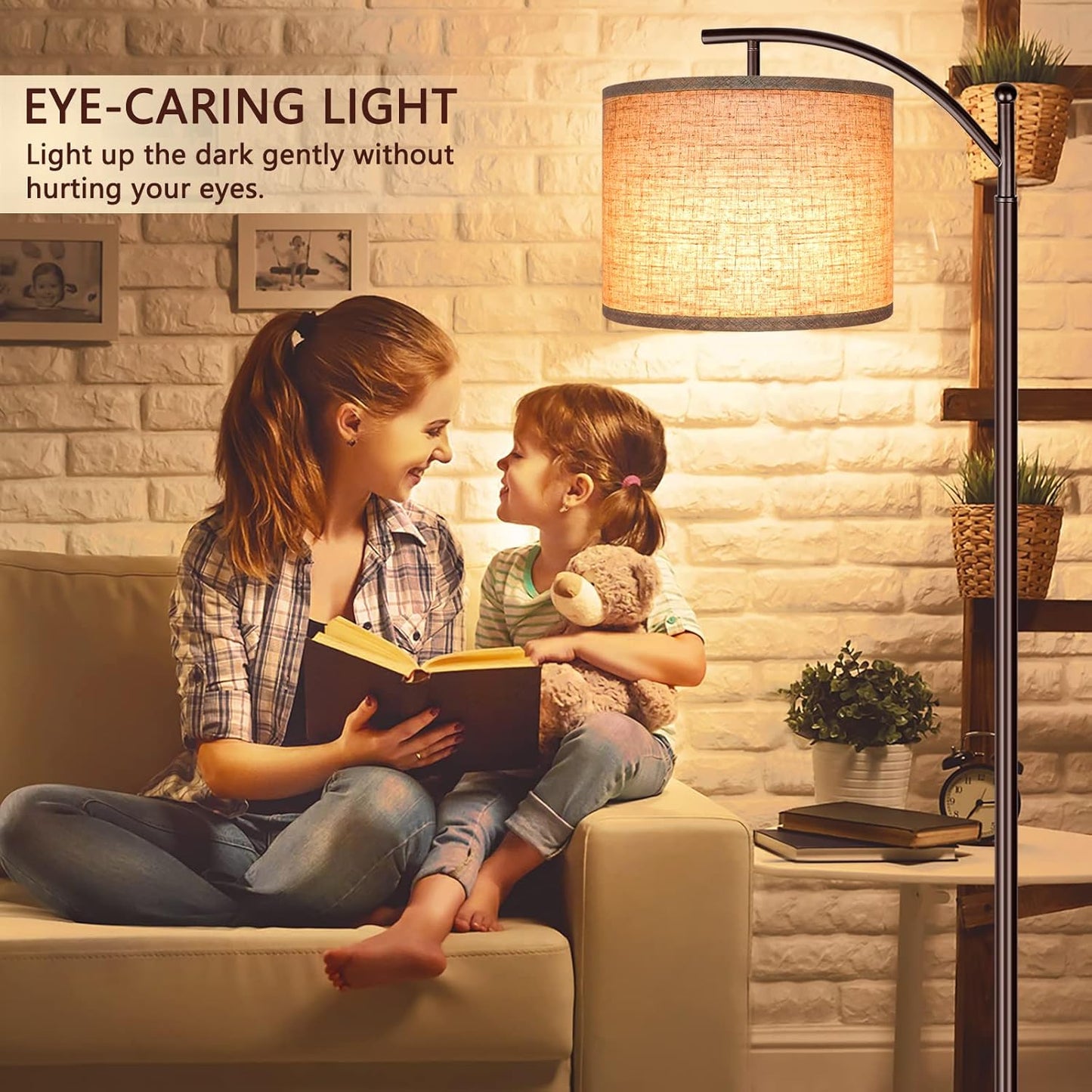 ROTTOGOON Floor Lamp for Living Room with 3 Color Temperatures LED Bulb, Standing Lamp Tall Industrial Floor Lamp Reading for Bedroom, Office (9W LED Bulb, Beige Lampshade Included) -Black