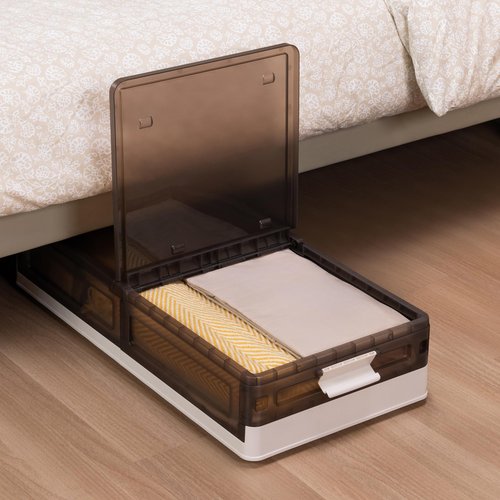 TlaroRiz Plastic Under Bed Storage 58QT/14.5Gal Flat Underbed Storage Containers with Lid and 8 Rolling Wheels Folding Stackable Under Bed Organizer Boxes for Clothing Blanket Shoes Books,1 Pcs