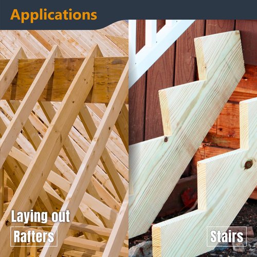 POWERTEC Carpenter Square Set, 16"x24" Framing Square w/Rafter Tables (1PK) & 8"x12" Square Ruler with Imperial & Metric Graduations (1PK) for Woodworking, Construction, Arts & Crafts (80037)