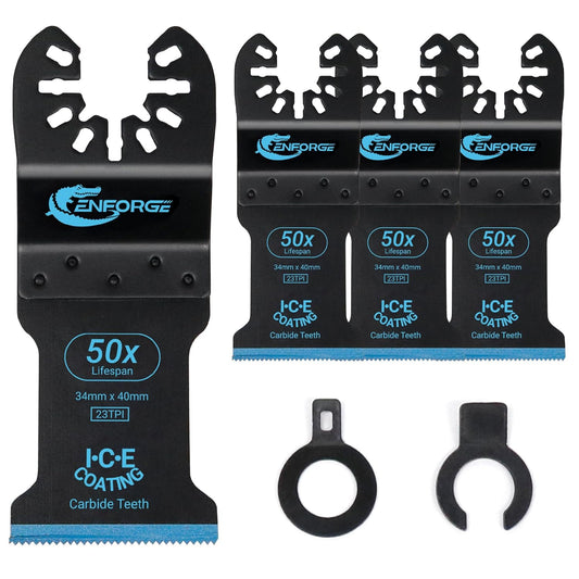 Carbide Oscillating Tool Blades, CarbideTeeth and Ice Coating, Carbide Multi Tool Blades, Metal OscillatingBlades, for Metal, Nails, Bolts and Screws, 4-Pack (CarbideTeeth and Ice Coating)