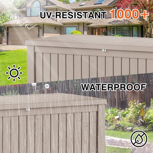 FULOL4CASA 150 Gallon Outdoor Storage Cabinet, Large Outdoor Storage Box for Patio Furniture Covers, Cushion Pillows, Waterproof Deck Box with Lockable Lid for Garden Tools, Pool Accessories, Taupe