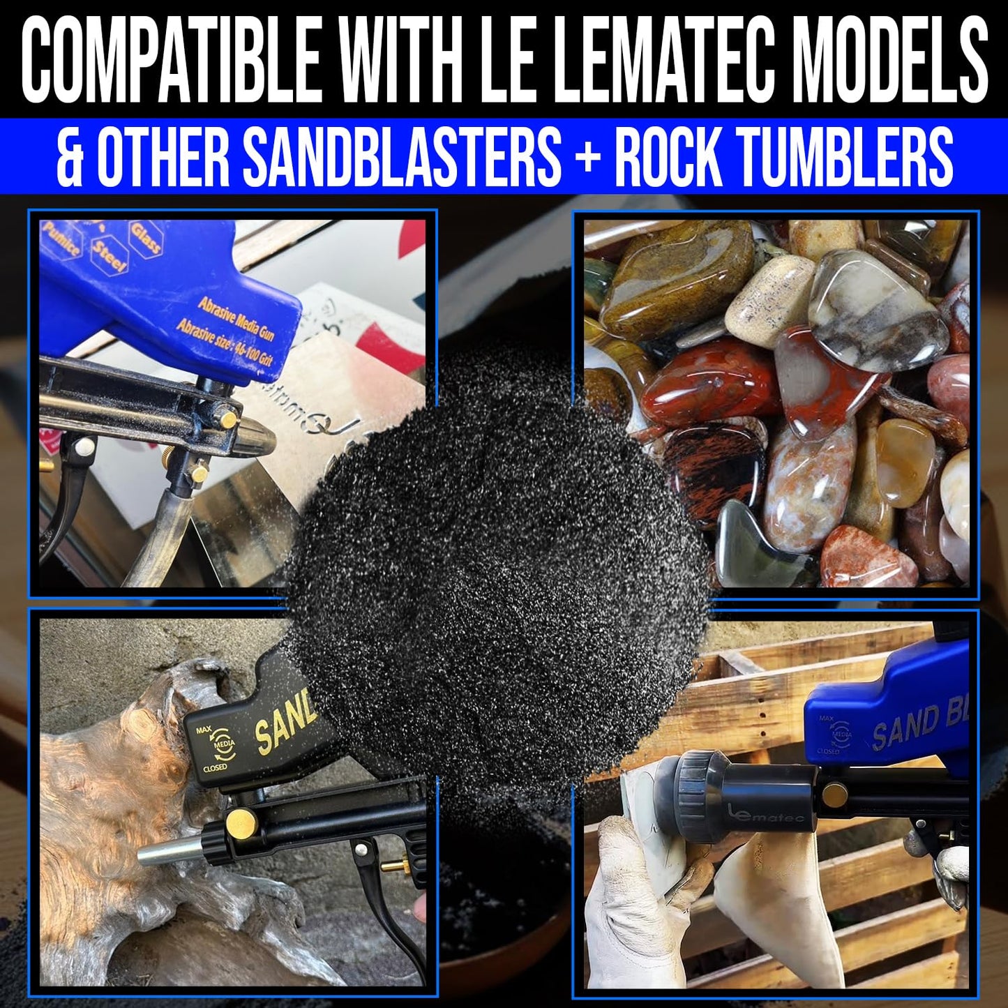 LE LEMATEC Silicon Carbide #100 Grit Sandblasting Media, Abrasive Blasting Sand for Polishing, Surface Prep, Media Blaster, Sandblaster, Rock Tumbling & Rock Tumbler Grit Refill, 2.2lbs Bag (LEI-16)