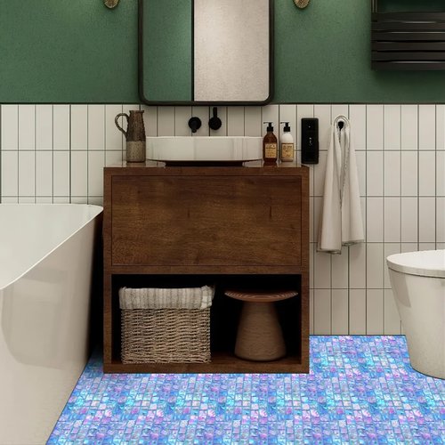 HOMETITUTE 10PCS 12x12 Inch Iridescent Glass Look Peel and Stick Floor Tiles Removable Self Adhesive PVC Vinyl Flooring Stickers Holographic Backsplash Tile for Bathroom Kitchen Decor