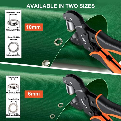 Grommet Tool Kit of 3/8" and 1/4", Preciva 𝐈𝐧𝐭𝐞𝐫𝐜𝐡𝐚𝐧𝐠𝐞𝐚𝐛𝐥𝐞 𝐃𝐨𝐮𝐛𝐥𝐞 𝐇𝐞𝐚𝐝 Handheld Grommet kit with 400pcs Silver Grommets for Advertising Poster, Banner, Ponchos, Cardboard