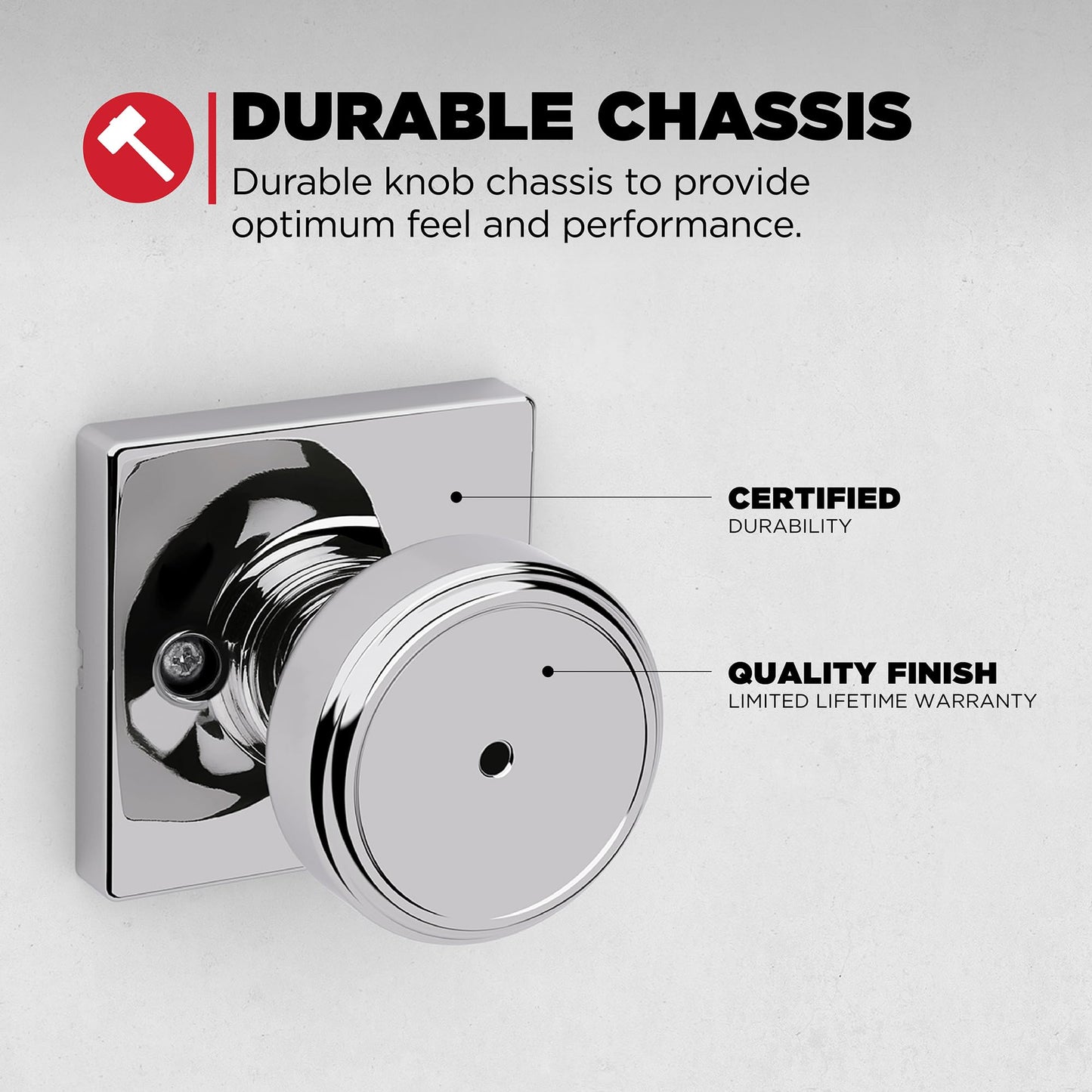 Kwikset Maven Interior Privacy Door Knob with Lock, Square Door Handle for Bathroom and Bedroom, Polished Chrome Keyless Turn Lock Doorknob, with Microban Protection