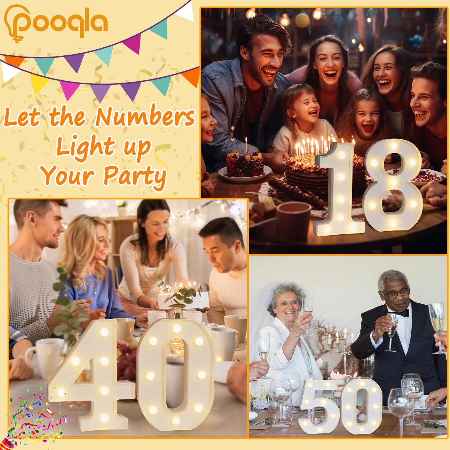Decorative Led Light Up Number Letters, White Plastic Marquee Number Lights Sign Party Wedding Decor Battery Operated Number (8)
