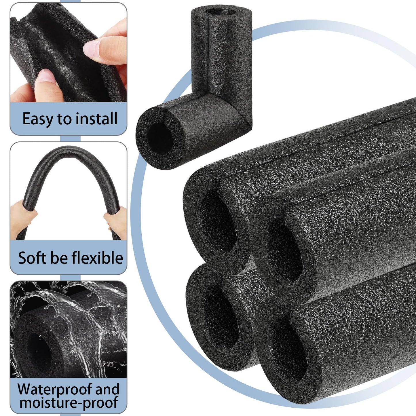 8 Pack Elbow Pipe Insulation Foam Tube Outdoor Wrap Black Pipe Covers Elbow Insulation Tubing Water Foam Covers for Outdoor Winter Irrigation, Sprinkler (1/2 Inch)