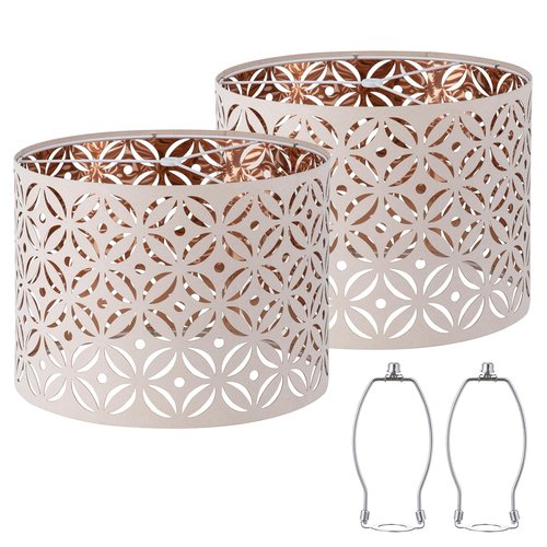 Pink Lamp Shades Set of 2, Drum Lampshades, Lampshade 10 Inches Height, Lampshades for Table Lamp, Floor Lamp, Pendant Light, Lamp Shade Harp Holder Included