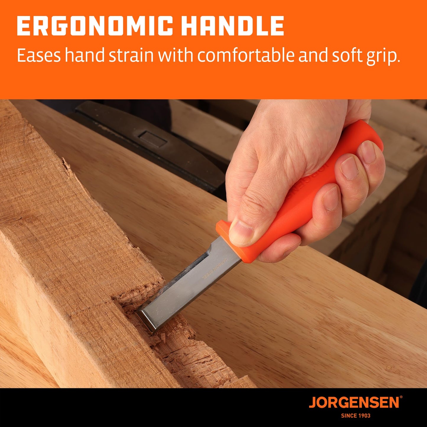 Jorgensen Wood Chisel Knife with Sheath, Wood Chisel for Woodworking with Ergonomic Handle, SK5 Carbon Steel Blade, Full Tang Design, for Carving, Whittling, Splitting