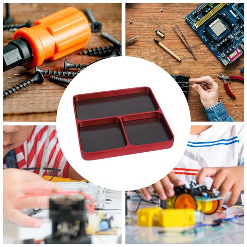 Magnet Tool Tray, 3.94x3.94 Inch 3 Compartments Magnetic Parts Tray Screws and Bolts Organizer for Storing Sockets Screws Small Parts Garage Home Outdoor