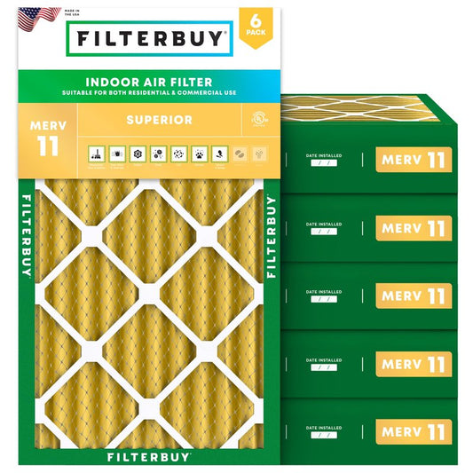 Filterbuy 14x25x4 Air Filter MERV 11 Superior Pet & Allergy Defense (6-Pack), Electrostatic Pleated HVAC AC Furnace Filters Replacement, Made in USA (Actual Size: 13.88 x 24.88 x 3.63)