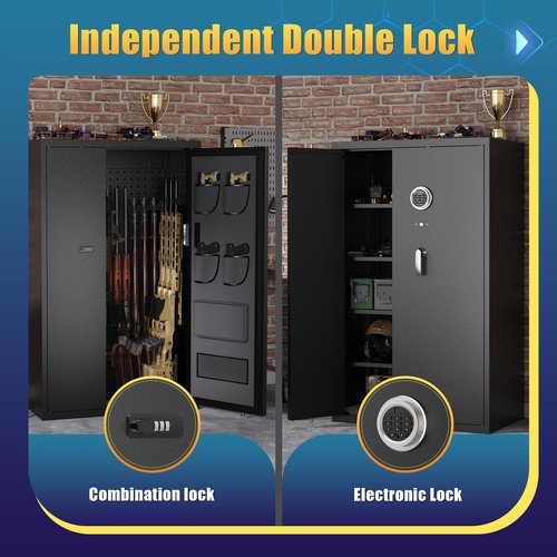 Eltean 18-20 Large Long Gun Safe for Home Rifles and Pistols, Gun Cabinet with Dual Storage Space and Adjustable Gun Racks,Rifle Safes for Home with Independent Double Lock and Ample Back Storage
