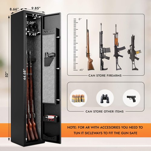 Xyvaly 2-3 Gun Safe for Rifles and Pistols with Digital Touch Keypad,Gun Cabinet with Built-in Removable Storage Shelf, Rilfe Safes for Shotguns with Gun Slot