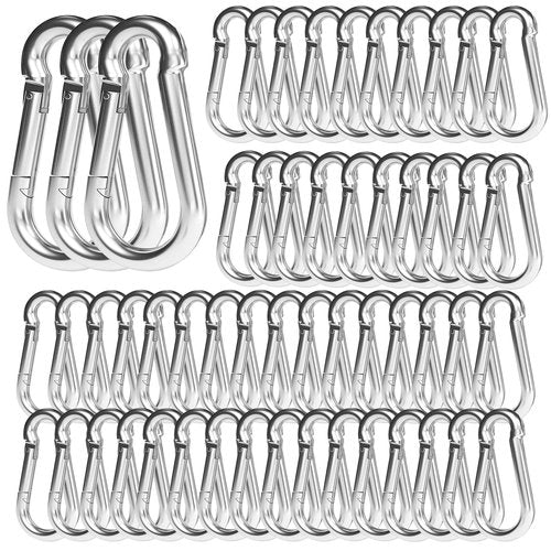 100PCS 3" Heavy Duty Spring Snap Hook, M8 5/16" Galvanized Steel Snap Hook Carabiner Quick Link Carabiner Clip, 500LBS Holding Capacity Quick Link Keychain for Swing Hammock Gym Outdoor
