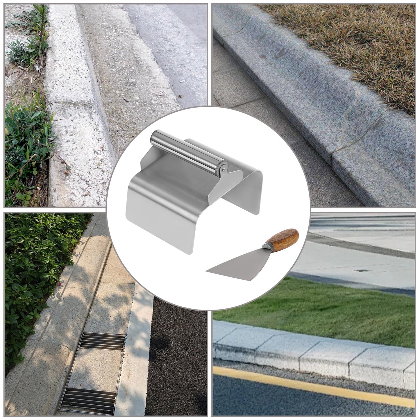 Stainless Steel Landscape Curb Trowel Set, Professional Concrete Edging Tool with Putty Knife, for Smoothing Curbs, Sidewalk, Garden