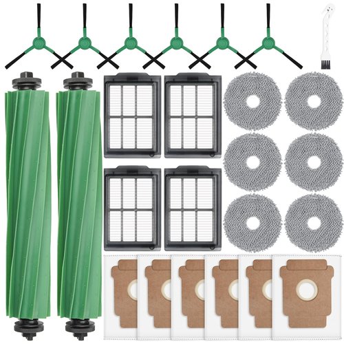 25 Pcs Accessories Kit for iRobot Roomba Plus 405 Combo/505 Combo Robot Vacuum Cleaner, Replacement Parts include 2 Main Brushes, 6 Dust Bags, 6 Mop Pads, 4 Filters, 6 Side Brushes and 1 Cleaning Tool
