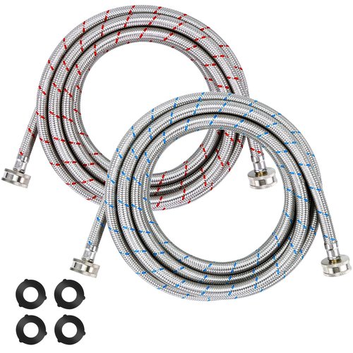 15ft LONG Washing Machine Hoses UPGRADE by Blutoget- Braided Stainless Steel Washer Hoses - Hot and Cold Water Lines 3/4'' Standard Interface -Burst Proof Leak Free Hose (2 Pack) - 10 YEARS GUARANTEE