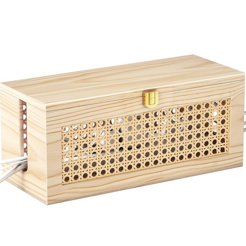 Cable Management Box, Cable Organizer Box Safe for Kids and Pets, 2 Open Slots Cords Hider Box for Power Strips, Computer Router, USB Hub 12.5" x 5.1" x 5.5", Natural