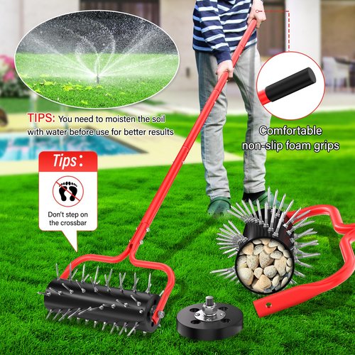 VASALAID Lawn Aerator,Heavy-Duty Rolling Aerator Lawn Tool with Upgraded 54 Pre-Attached Spike,Manual Push Aerator Lawn for Garden Yard Patio
