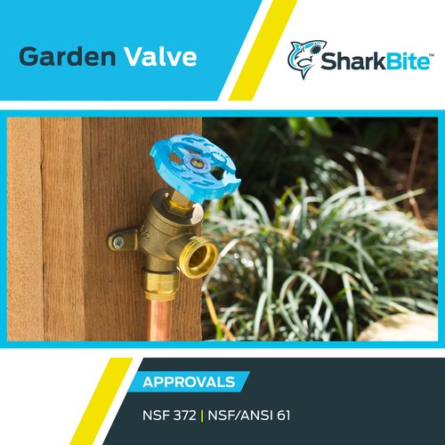 SharkBite 1/2 Inch x 3/4 Inch MHT Garden Valve, Multi Turn, Push to Connect Brass Plumbing Fitting, PEX Pipe, Copper, CPVC, PE-RT, HDPE, 24622LF