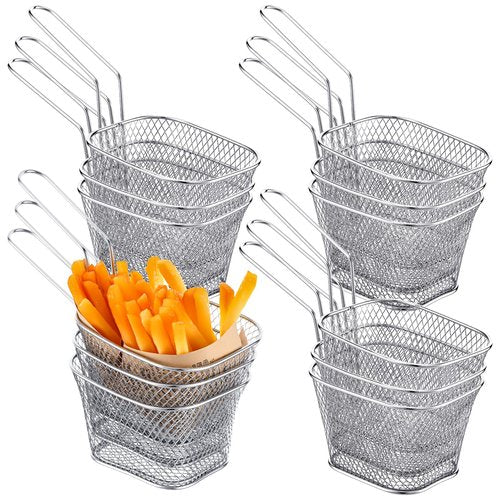 MBAIYO 12 Pcs Mini Square Fry Basket, Stainless Steel Fry Baskets with Handle for French Fries Onion Rings Snacks - Reusable Deep Fryer Holder Fryer Container for Kitchen Restaurant Barbecue Party