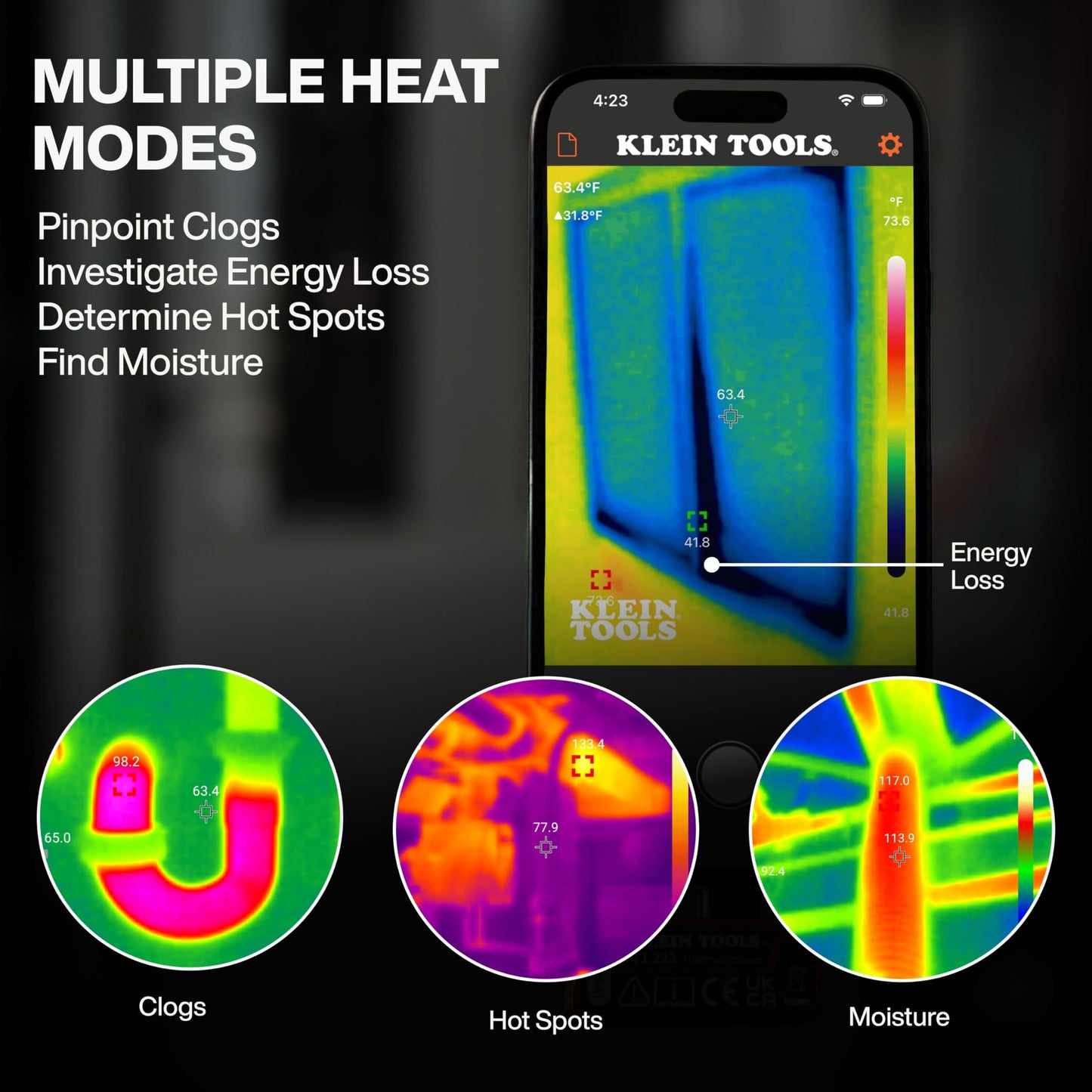 Klein Tools TI223 Mobile Thermal Imaging Camera, Thermal Imager for iOS and Android, 19,200 Pixels, Wide Temperature Range of -4 to 752-Degree Fahrenheit, Professional Infrared Camera