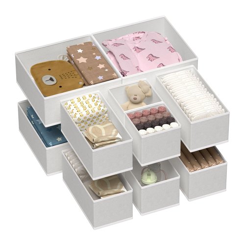 Vtopmart 12 Pack Baby Clothes Organizer, Dresser Drawer Organizer for Baby Clothing, Foldable Fabric Closet Drawer Storage Bins, Dresser Dividers for Bra, Socks, Ties, Scarf