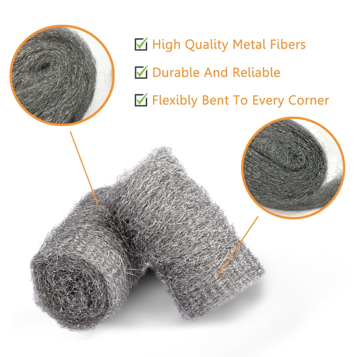 Alabrocon Bulk Steel Wool Roll Kit, Steel Wool 0000 15pcs, Gap Blocker, 0000 Steel Wool Keep Mice Away from Holes/Siding/Pipeline/Vents in Garden, House, 15 Pack × 1.6FT