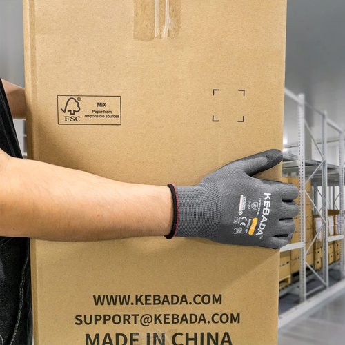 Kebada W1 Work Gloves for Men and Women, PU Coated Safety Gloves with Grip, Touchscreen, Ideal for Warehouse Package Handling, Construction, Gardening, Gray Large