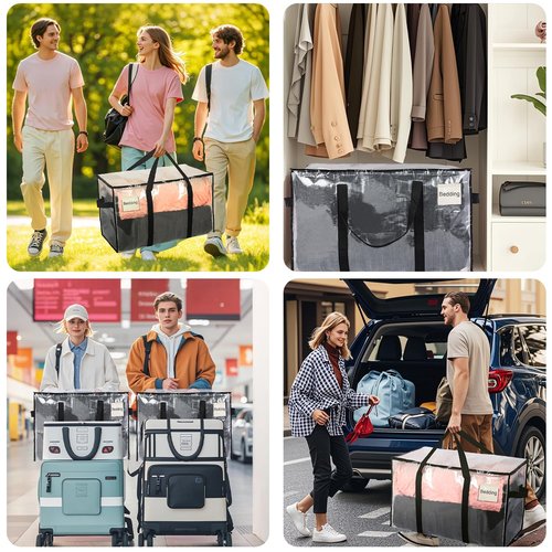 MBEYSAQ Moving Bags 4 Pack Extra Heavy Duty Large with Strong Zipper Comfortable Handles, Sturdy Durable Clothes Storage Bags Totes Bins,Wide Open Design