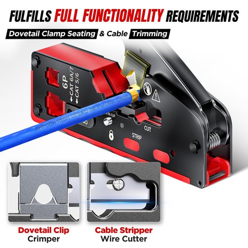 AMPCOM Pass Through RJ45 Crimp Tool, All-in-one Ethernet Crimper, Crimping for STP UTP RJ45/ RJ11 Cat8 Cat7 Cat6A Cat6 Cat5e Cat5 Connectors, AM-728RD