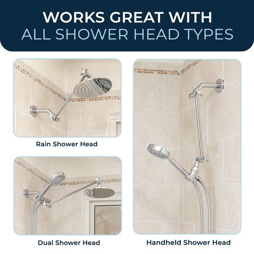 HammerHead Showers® ALL METAL 12-Inch Adjustable Shower Extension Arm – Raises Showerhead Height, Supports up to 10lbs – Chrome