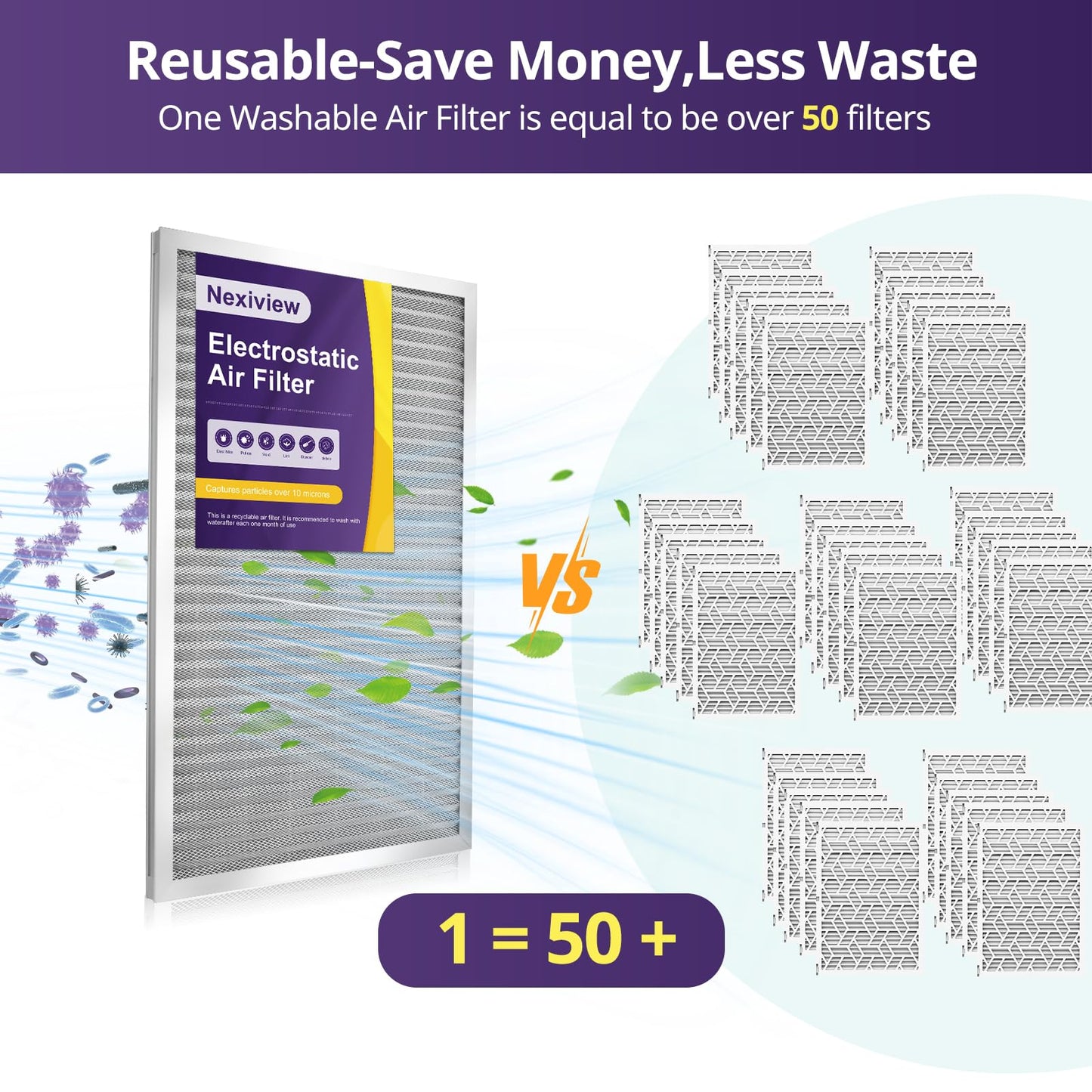 Nexiview 18x30x1 Furnace Filter-MERV8, Washable & Reusable Electrostatic Air Filter, AC/HVAC Furnace Filter, Permanent Air Filter, Breathe Fresher, Easy Install