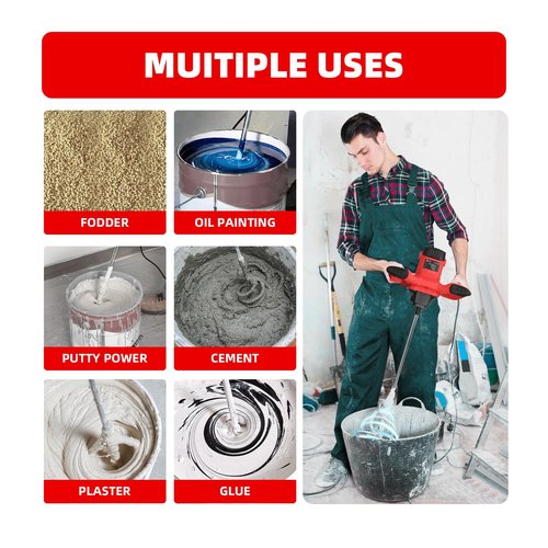 Cement Mixer 2300W, Handheld Electric Concrete Mixer with 6 Adjustable Speed, 110V Portable Mud Mixer Paint Mixer for Motar Grout Plaster Thinset Fodder Stirring Tool