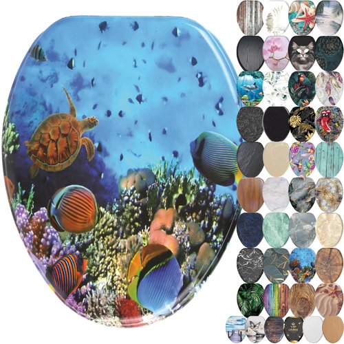 Sanilo Soft Close Toilet Seat ELONGATED, Quiet and Slow Close Lid and Seat, Strong Bumpers and Hinges, Ocean