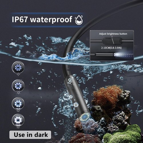 JSE Endoscope Camera with Light, 16.4FT Waterproof Borescope 1920P HD, Semi-Rigid Cable, 8 Adjustable High Brightness LED Lights Inspection Snake Camera for iPhone, Android, iPad