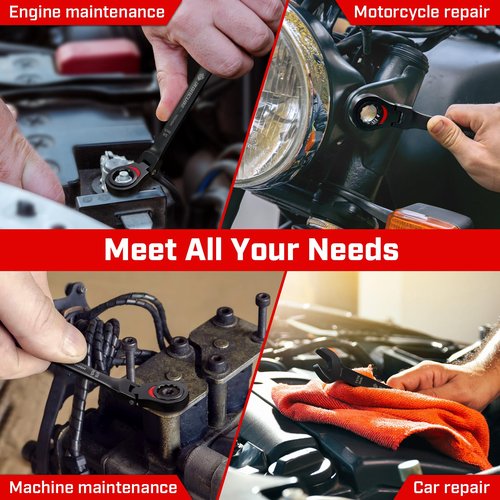 ironcube Ratcheting Combination Wrench Set: 11-Piece SAE 1/4 to 3/4 Inch - Flexible Head - CR-V Steel - Black Tough With Wax Canvas Tool Pouch for Motorcycle Repair