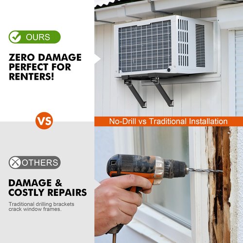 Marudina Upgraded No-Drill Window AC Bracket, Adjustable Window Air Conditioner Support for Single/Double Hung Windows, Heavy-Duty Holds 250lbs,Easy Installation, Rustproof Aluminum, Renter Friendly